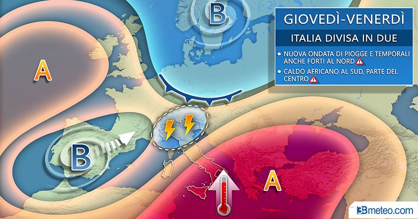 3bmeteo.com: “Nord bersaglio di nuovi rovesci e temporali, rischio nubifragi tra giovedì sera e venerdì