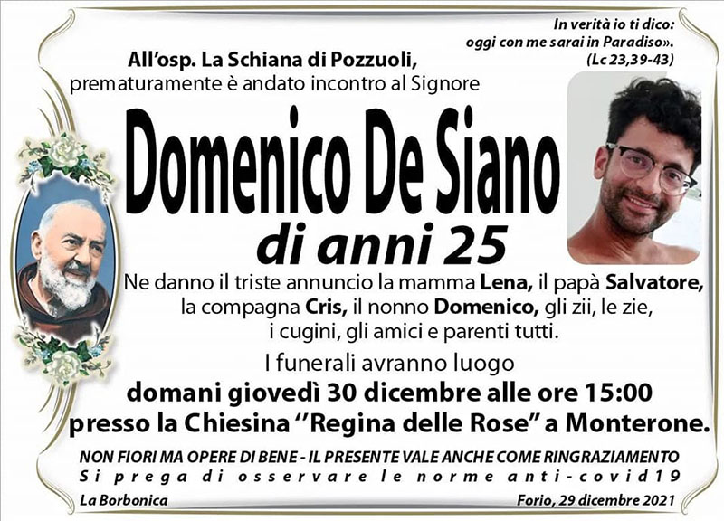 Ciao Domenico, corri con gli Angeli del Paradiso