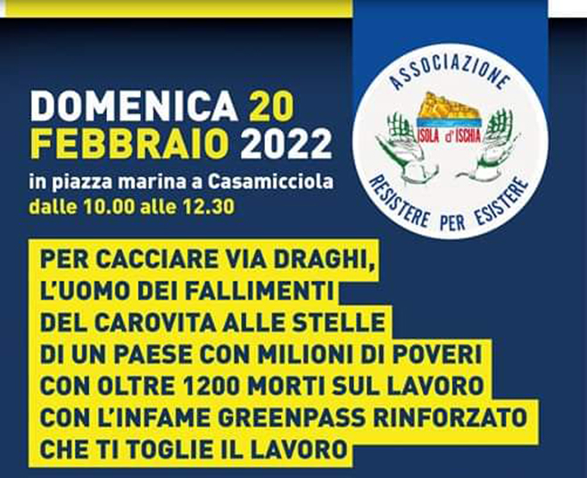 Il popolo si mobilita contro l’oppressore Draghi domenica 20 a Casamicciola dalle 10:00 alle 12:30