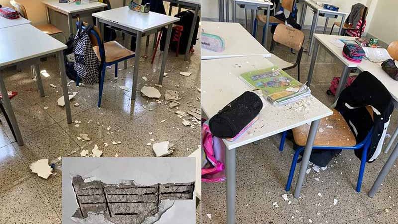 Crollo in una scuola a Caivano. Per fortuna i bambini erano in sala mensa
