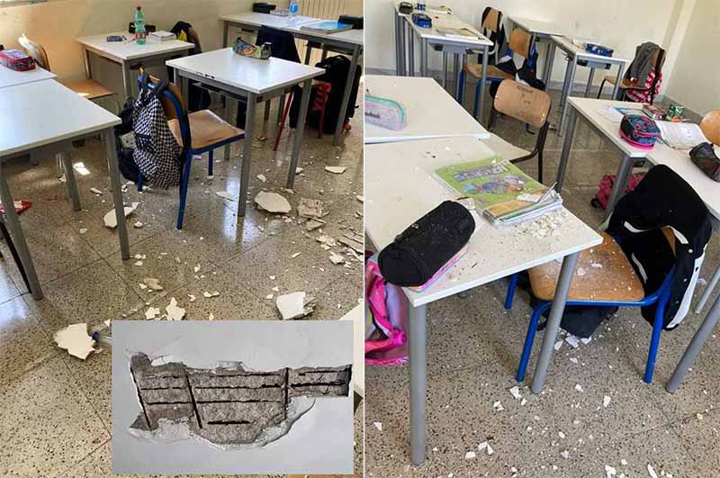 Crollo in una scuola a Caivano. Per fortuna i bambini erano in sala mensa