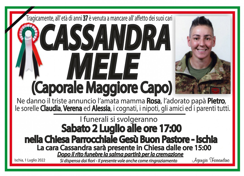 Domani pomeriggio l’ultimo saluto a Cassandra Mele