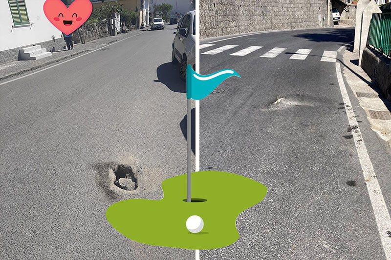 Barano, le strade sono diventate un museo grazie alle buche “storiche”