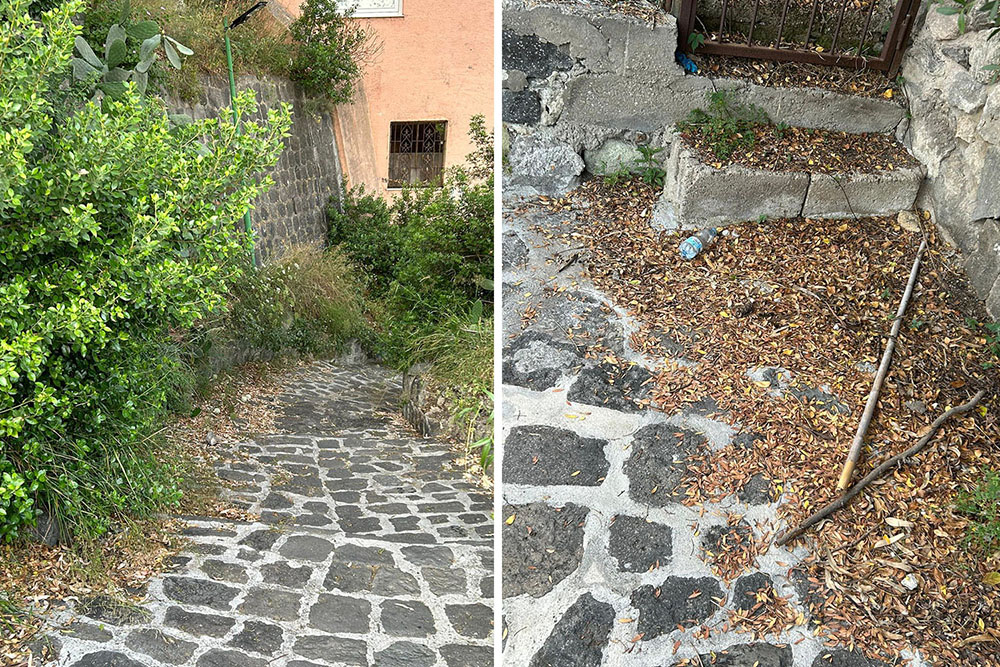 LACCO AMENO. LA STRADA DA MONTE VICO VERSO PIAZZA SANTA RESTITUTA ABBANDONATA AL DEGRADO