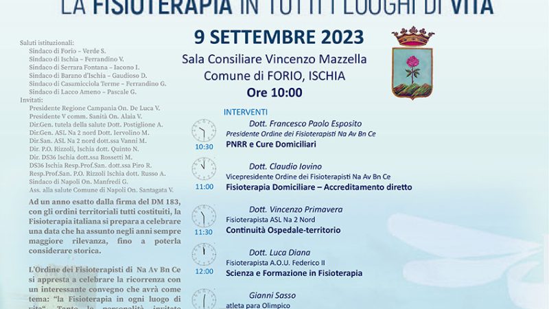 FORIO, GIORNATA MONDIALE DELLA FISIOTERAPIA IL 9 SETTEMBRE APPUNTAMENTO AL VECCHIO MUNICIPIO
