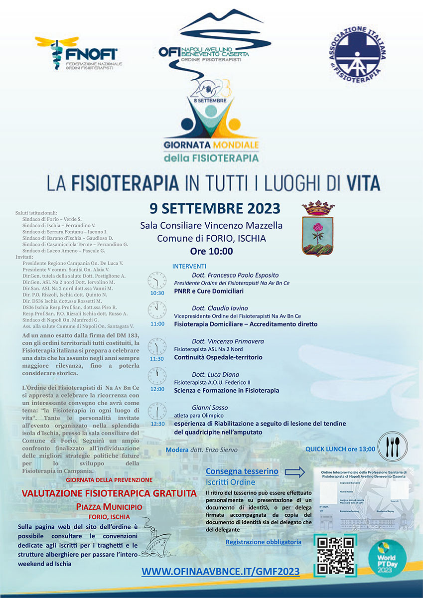 FORIO, GIORNATA MONDIALE DELLA FISIOTERAPIA IL 9 SETTEMBRE APPUNTAMENTO AL VECCHIO MUNICIPIO