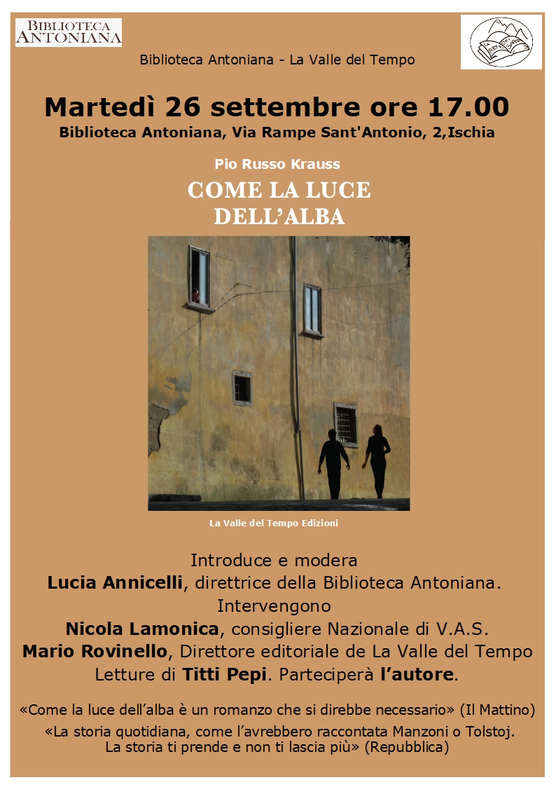 PIO RUSSO KRAUSS “COME LA LUCE DELL’ALBA” ALL’ANTONIANA MARTEDÌ 26 SETTEMBRE