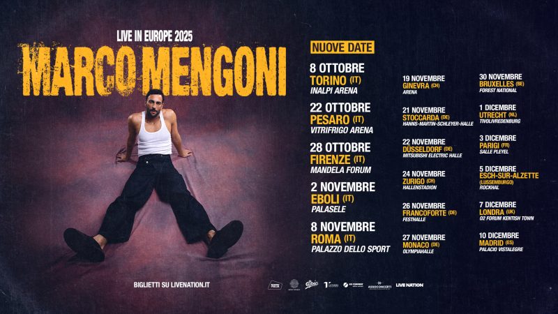 MARCO MENGONI: LE DATE LIVE IN EUROPE 2025