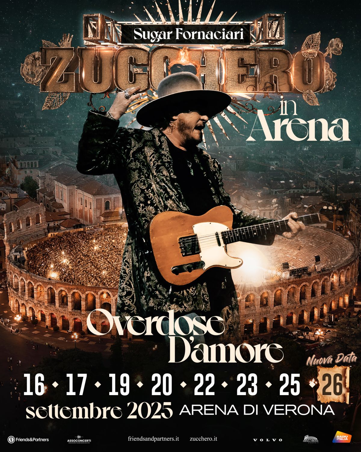 A SETTEMBRE IL GRANDE RITORNO DI ZUCCHERO “SUGAR” FORNACIARI ALL’ARENA DI VERONA