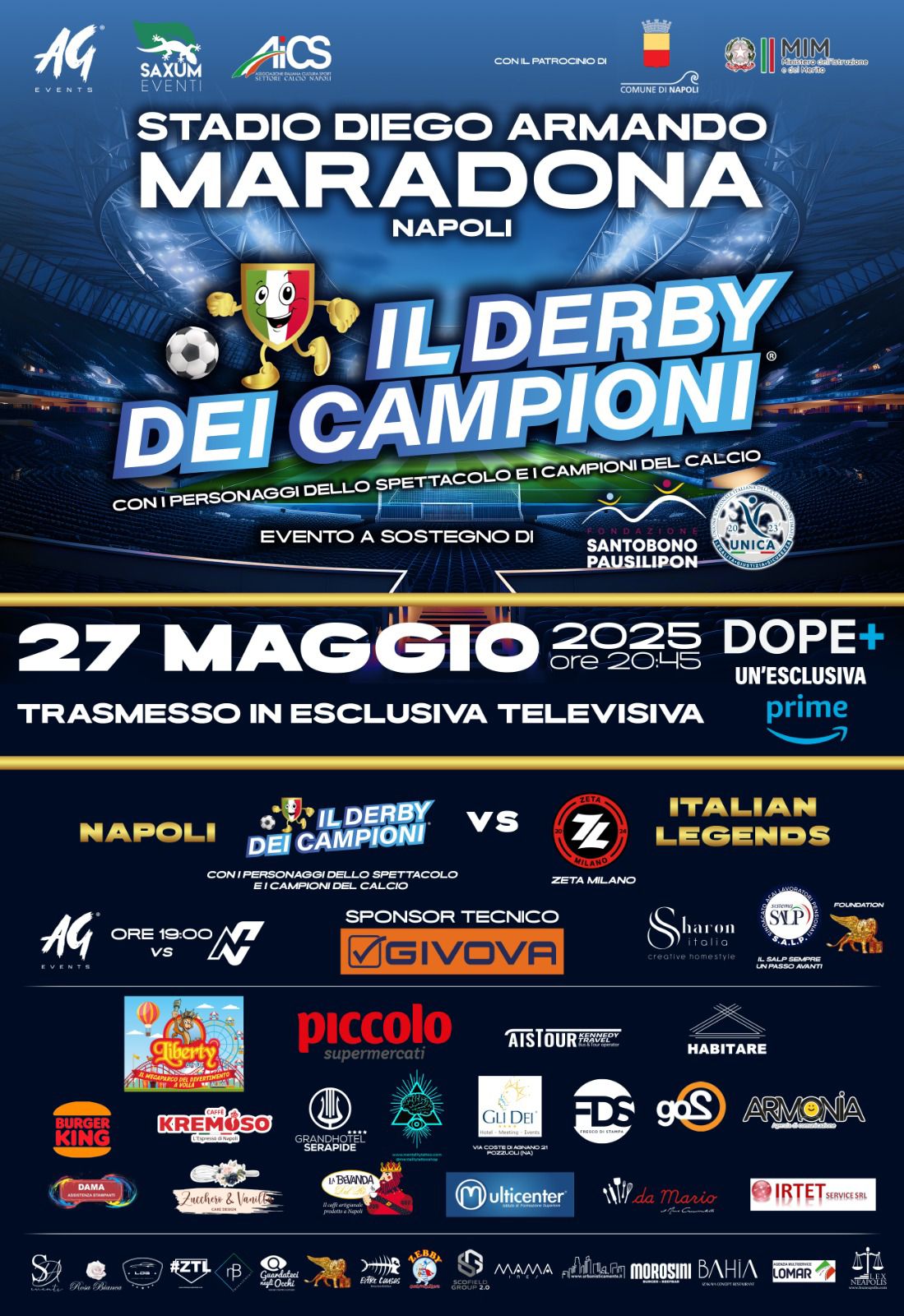AL MARADONA IN SCENA IL DERBY DEI CAMPIONI:  CON ARTISTI E CALCIATORI