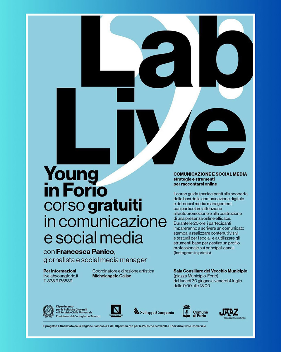 LAB LIVE – CORSI GRATUITI DI COMUNICAZIONE E SOCIAL MEDIA PER I GIOVANI A FORIO