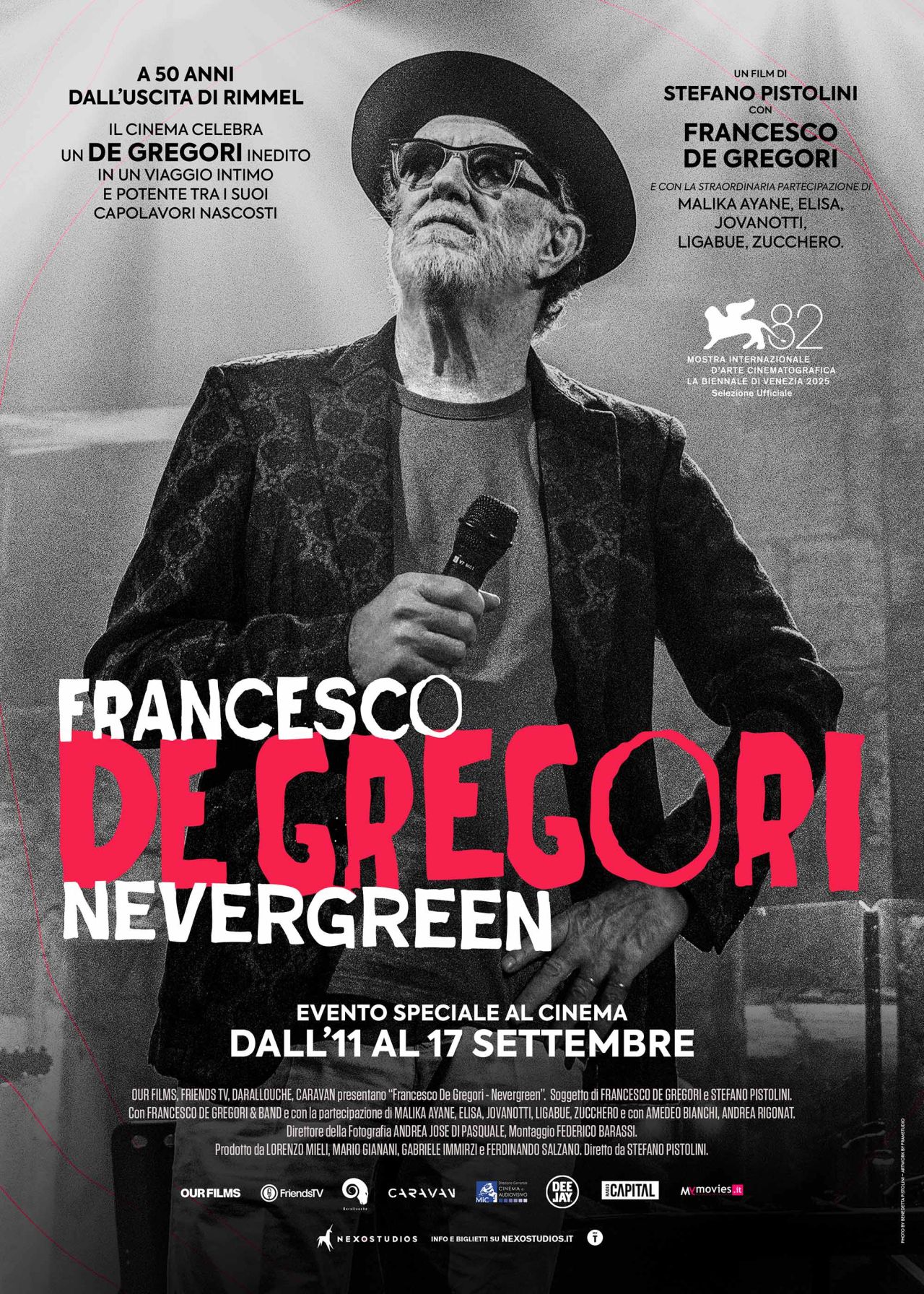 “FRANCESCO DE GREGORI. NEVERGREEN” SARA’ PRESENTATO ALLA MOSTRA INTERNAZIONALE D’ARTE CINEMATOGRAFICA DI VENEZIA