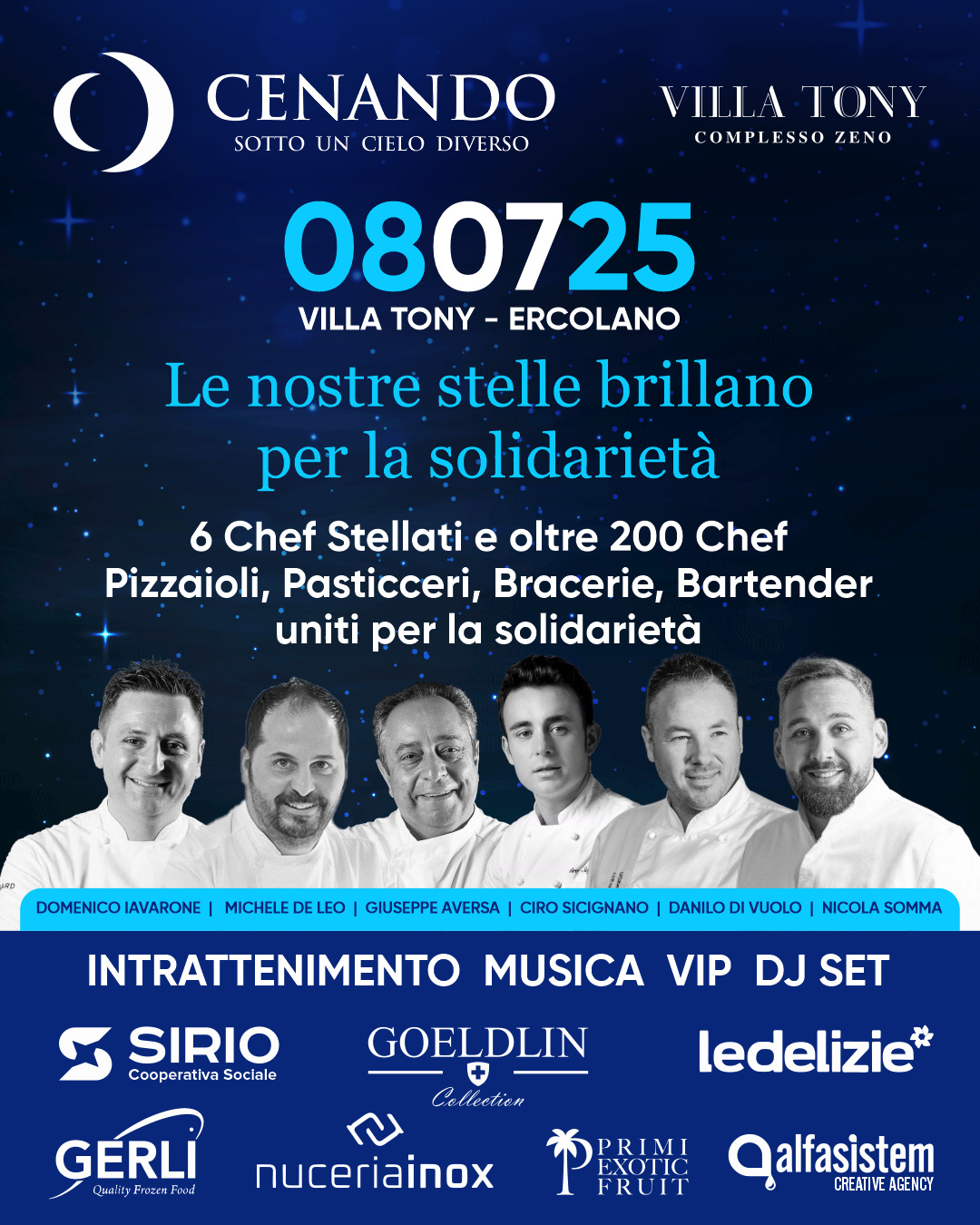 LA SERATA DI SOLIDARIETÀ E DI ALTA CUCINA “CENANDO SOTTO UN CIELO DIVERSO”  IN UN’ARIA AZZURRA