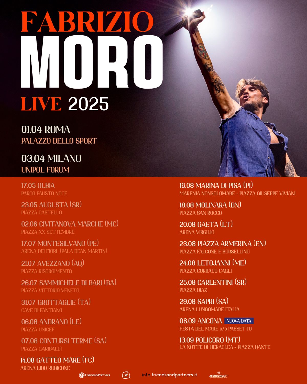 FABRIZIO MORO   DOMANI IN CONCERTO ALL’ARENA VIRGILIO DI GAETA