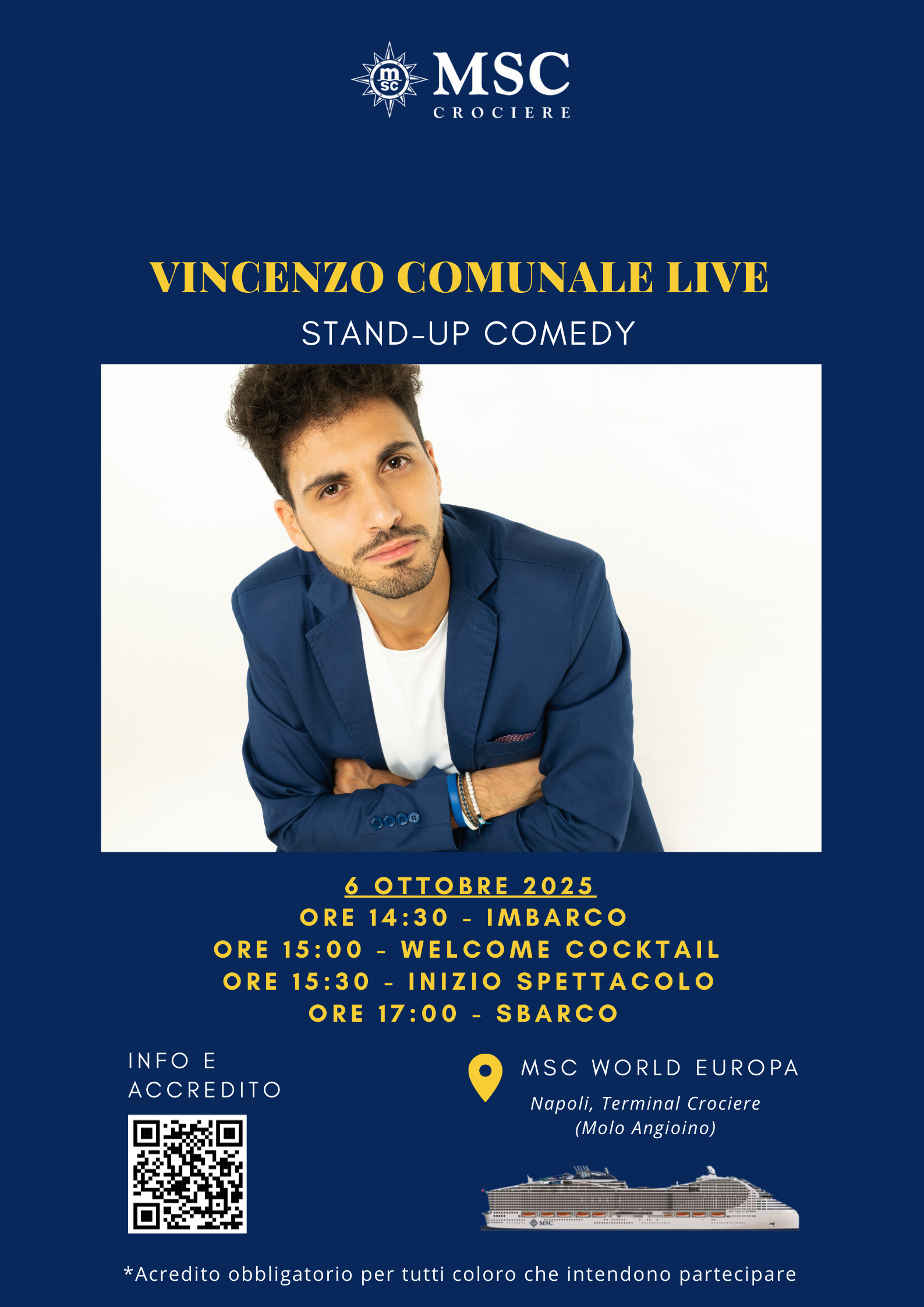 VINCENZO COMUNALE IN SCENA SULLA MSC WORLD EUROPA