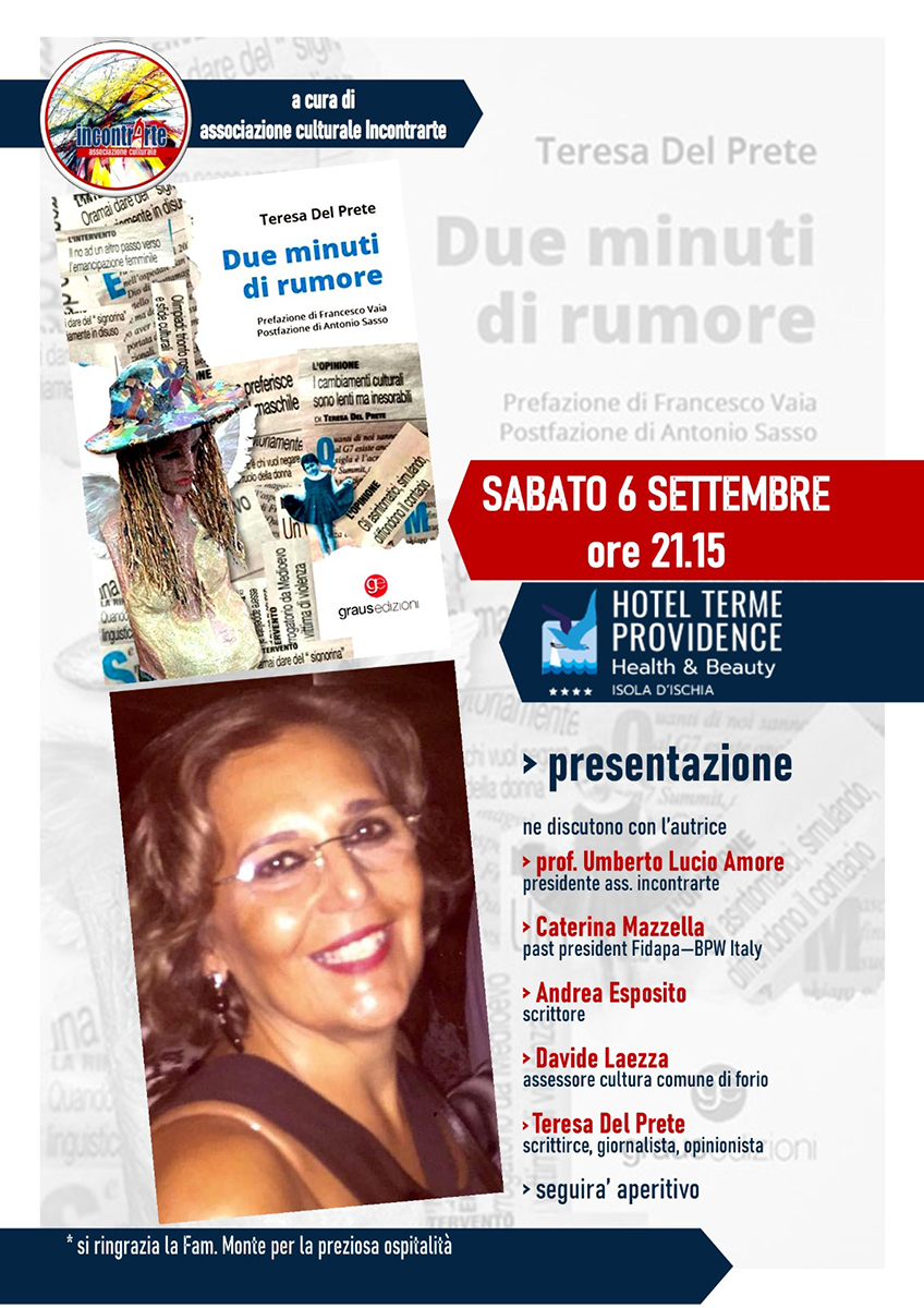 TERESA DEL PRETE PRESENTA IL SUO ULTIMO LIBRO A FORIO IL 6 SETTEMBRE