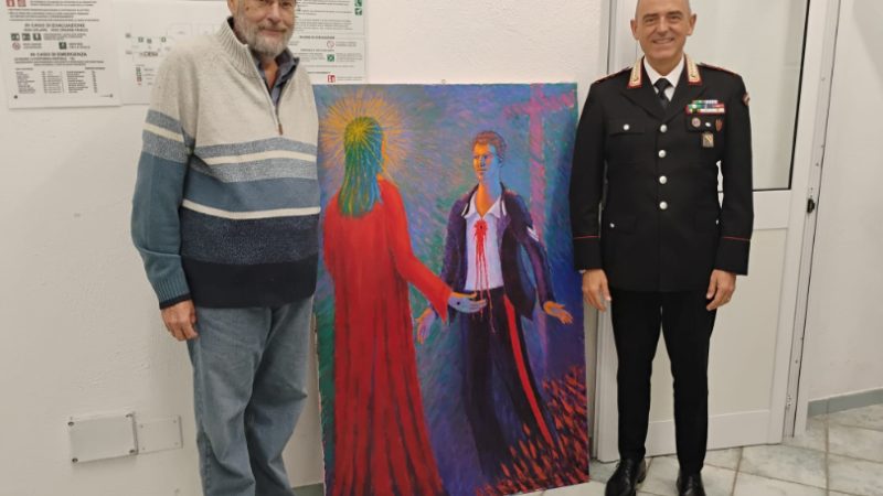 FORIO, IL MAESTRO GIUSEPPE OLIVIERI OMAGGIA UN SUO QUADRO SU SALVO D’ACQUISTO ALLA NUOVA CASERMA DEI CARABINIERI