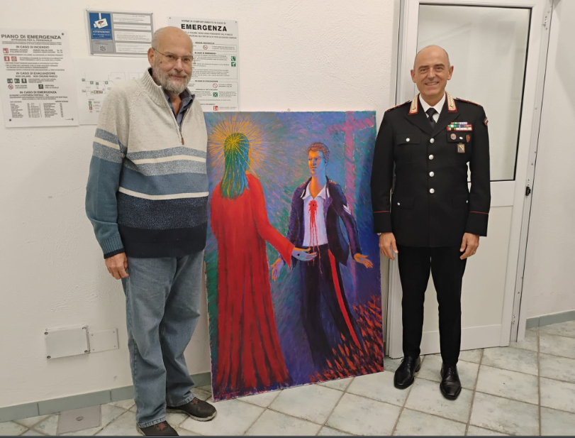 FORIO, IL MAESTRO GIUSEPPE OLIVIERI OMAGGIA UN SUO QUADRO SU SALVO D’ACQUISTO ALLA NUOVA CASERMA DEI CARABINIERI