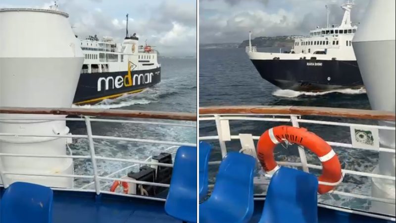 CI RISIAMO. MANOVRA PERICOLOSA TRA TRAGHETTI SULLA TRATTA NAPOLI- ISCHIA (video)