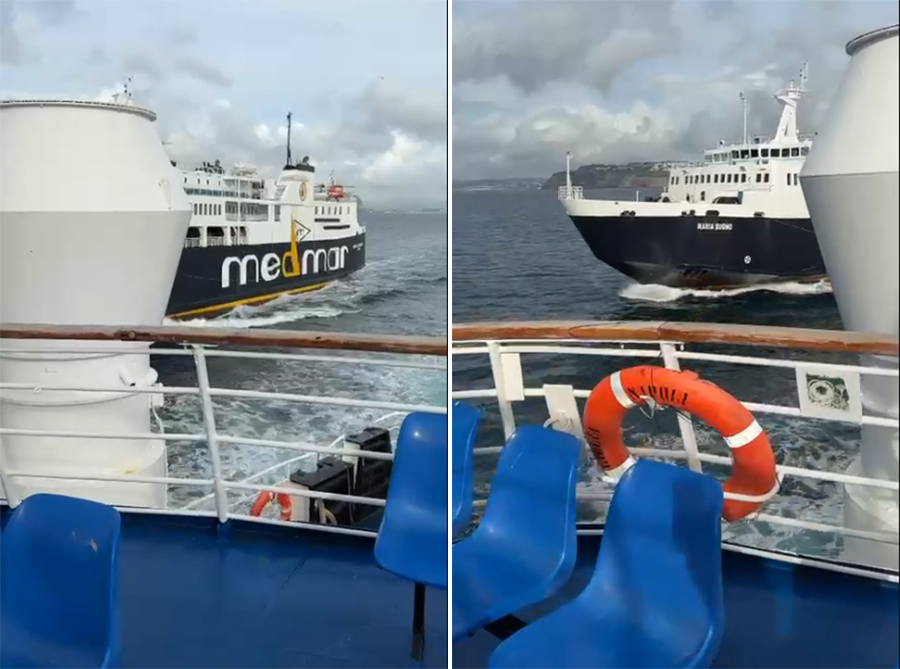 CI RISIAMO. MANOVRA PERICOLOSA TRA TRAGHETTI SULLA TRATTA NAPOLI- ISCHIA (video)