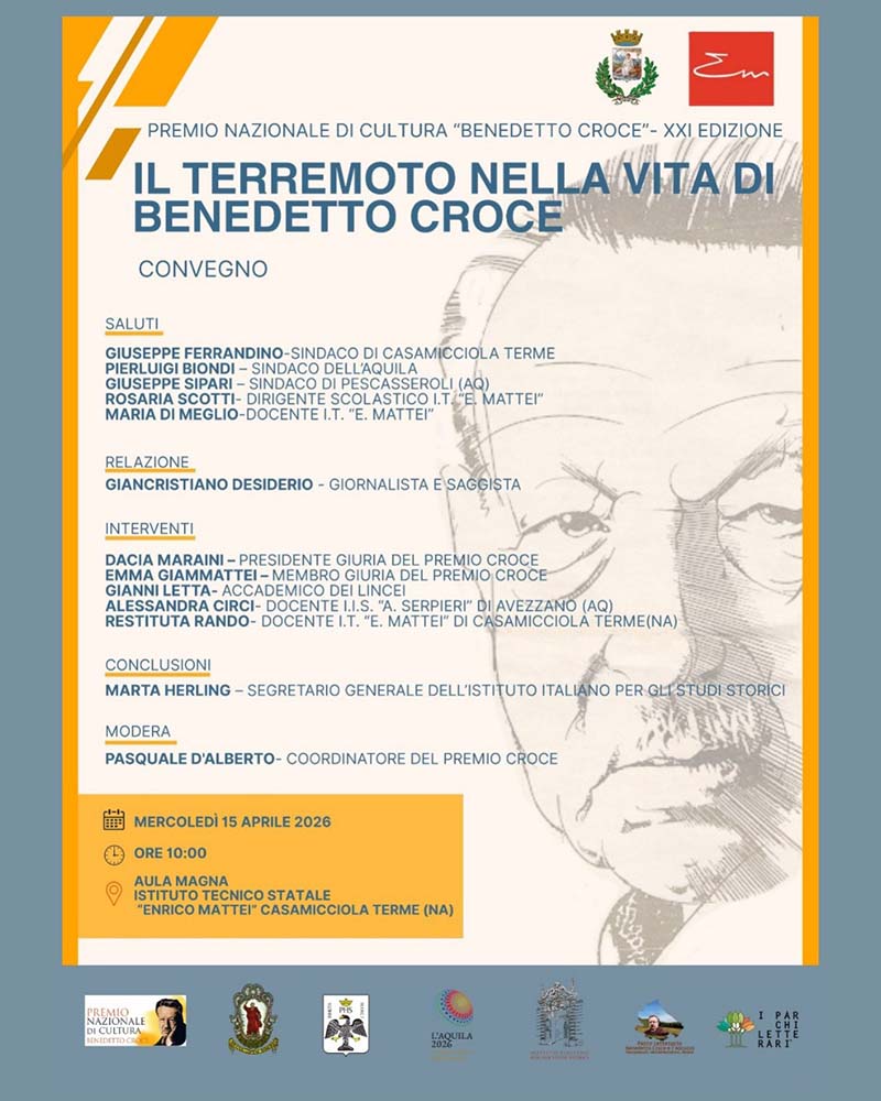 “IL TERREMOTO NELLA VITA DI BENEDETTO CROCE”, IL 15 APRILE PRESSO L’ISTITUTO MATTEI A CASAMICCIOLA
