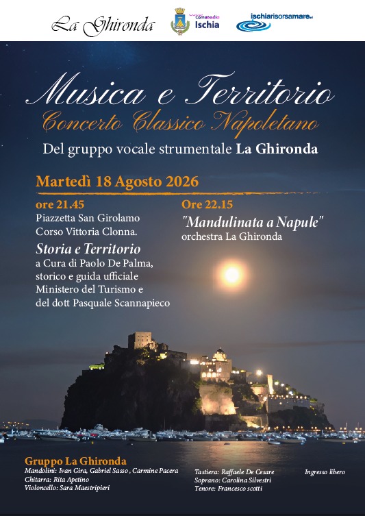 “MUSICA E TERRITORIO”: QUESTA SERA A ISCHIA LA TRADIZIONE NAPOLETANA INCONTRA LA STORIA