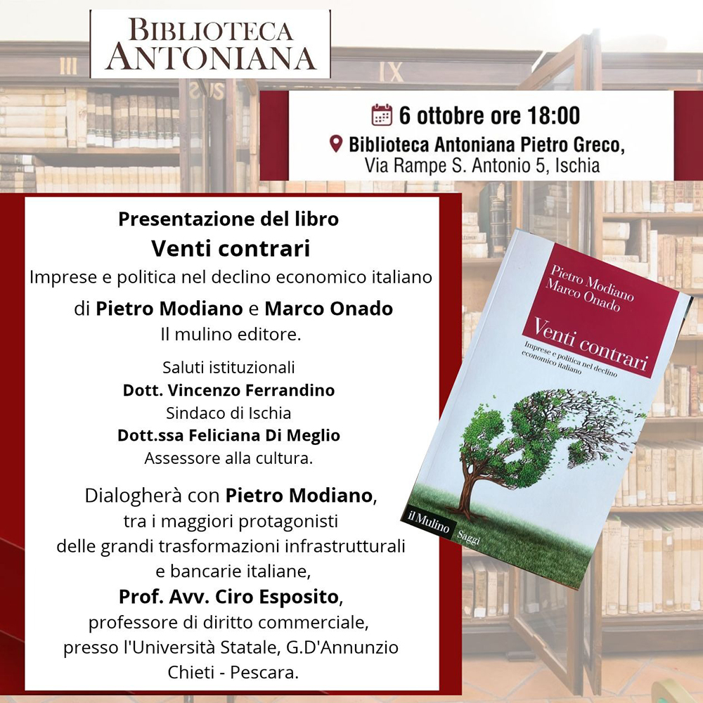 “VENTI CONTRARI”, ALLA BIBLIOTECA ANTONIANA LA PRESENTAZIONE DEL LIBRO DI PIETRO MODIANO E MARCO ONADO
